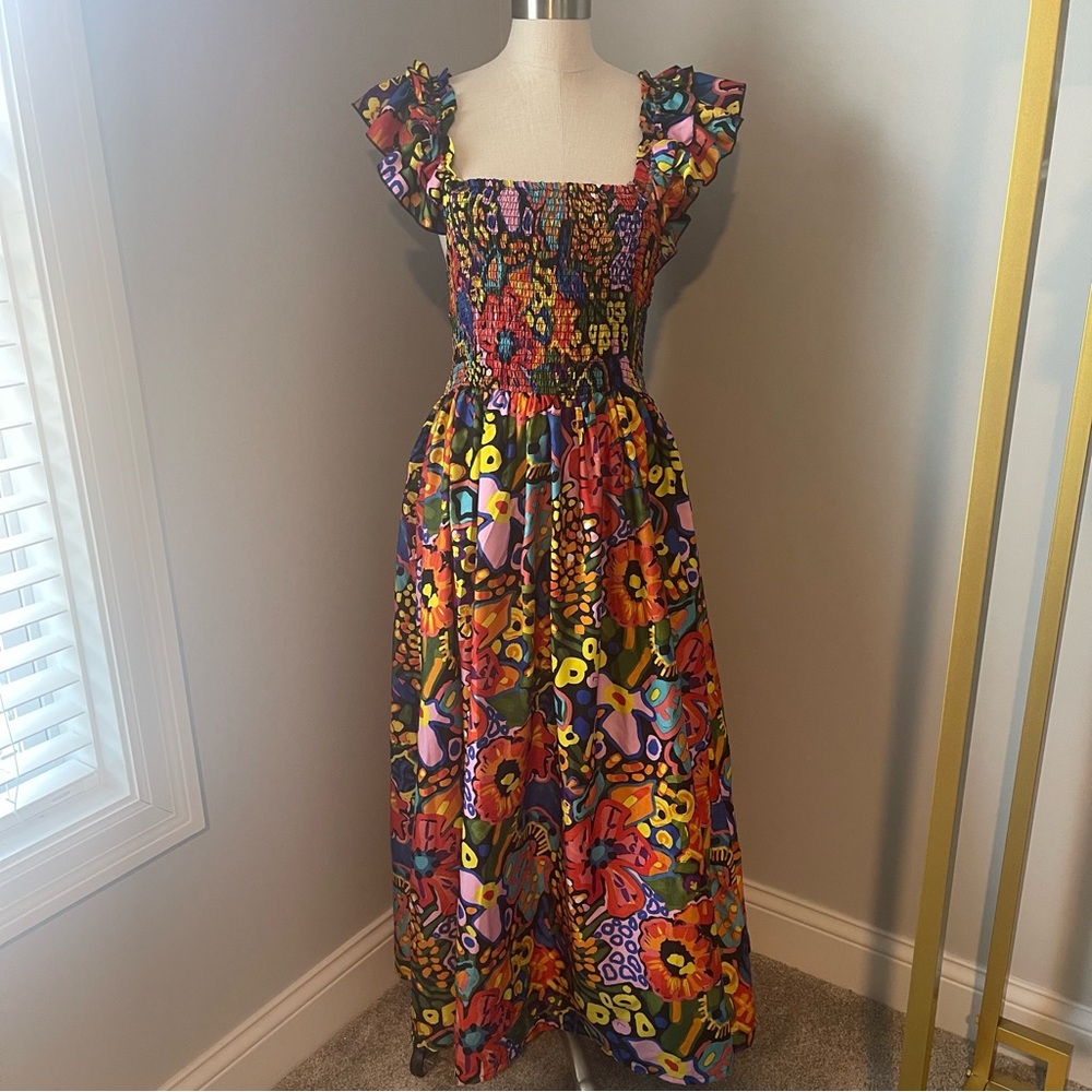 Cato Vibrant Floral Maxi Dress with Ruffled Sleeves